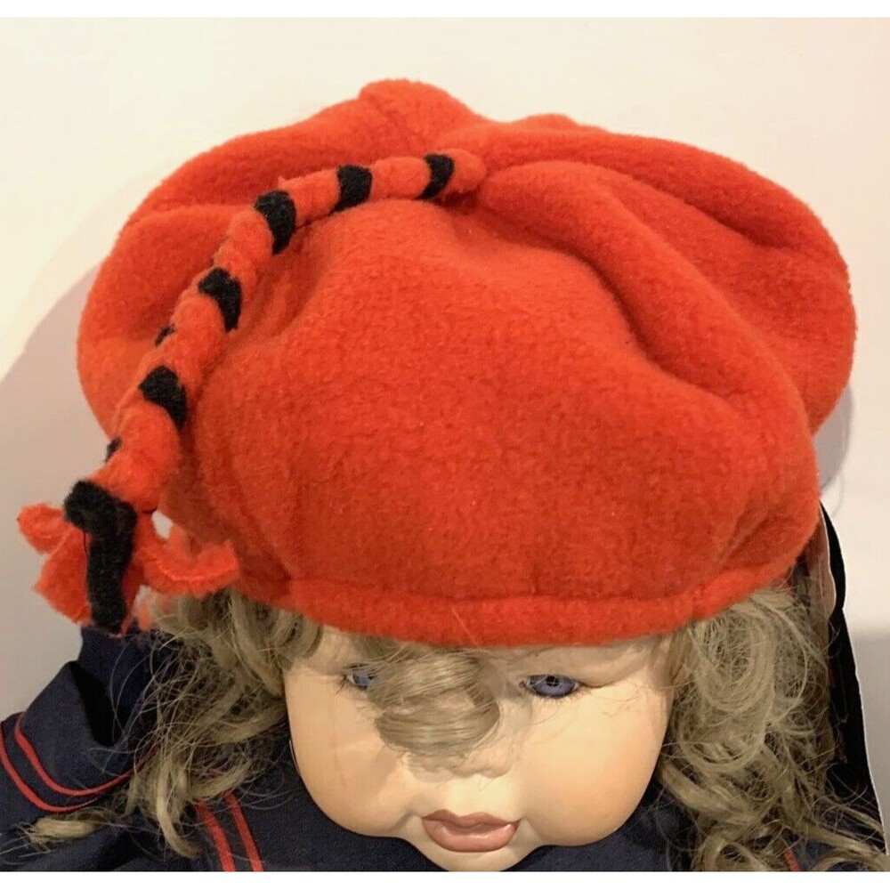 Avalanche Girls Red Fleece Beret Newsboy Hat Sz Small Braided Tassel VTG New